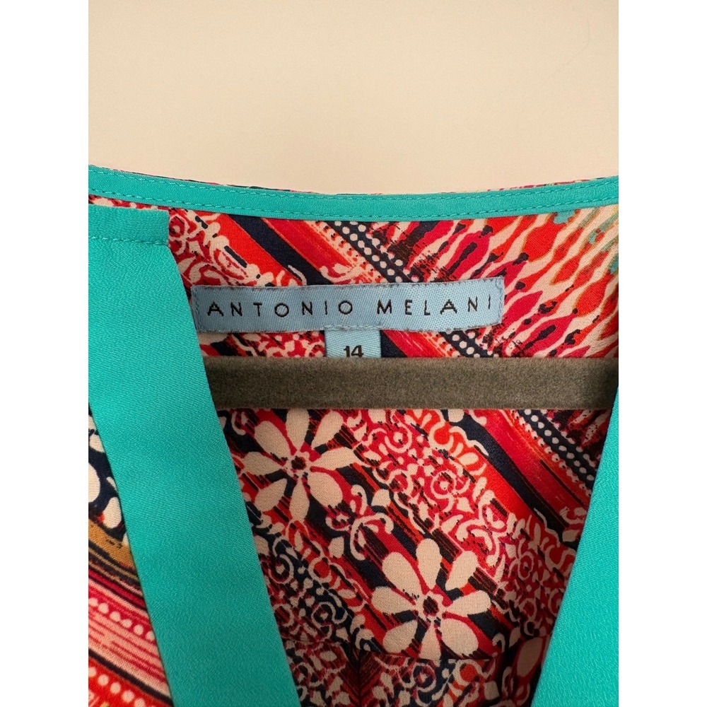 Antonio Melani Festival Indie‎ Bohemian Chevron V-Neck Roll Tab Shift Dress 14 - Picture 3 of 6